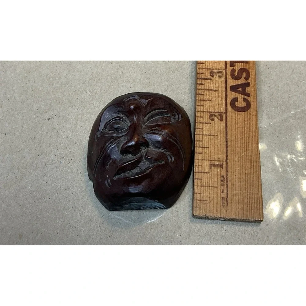 Carved Wooden mini–Japanese Folk Art Hyottoko Mask‎